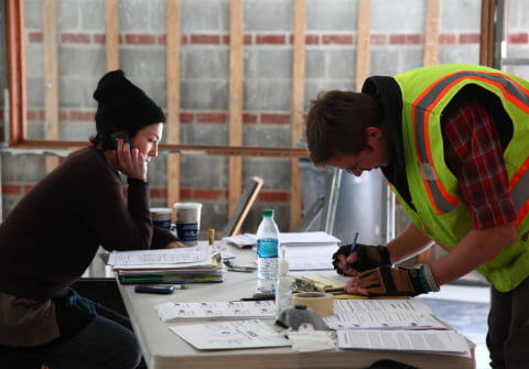Volunteers at construction site